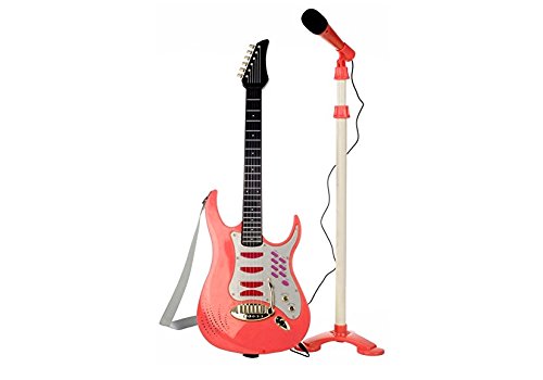 Preisvergleich Produktbild Elektrische Spielzeug Gitarre mit Mikrofon - 6 melodien - Rot