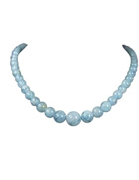 Wunderschöne Aquamarin-Kette 925er Silber Karabinerverschluss Kugelform L-47 cm