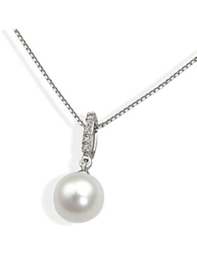 Goldmaid Damen-Halskette 585 Weißgold 1 weiße Perle 5 Diamanten 0,03 Karat Kettenanhänger Schmuck Perlenkette