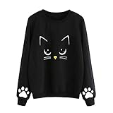 🌸🌸 LANGARM: Frauen Hoodie,Damen Herbst und Winter Katze Pullover Rundhals Langarm regelmäßige Bluse Damenbekleidung,Damen Langarmshirt Katze drucken Tops Elegant Bequem Lösen Mode Sweatshirt beiläufigen Oberteile Pullover Blusen Herbst Neuer Stil Winterjacke Farben S-XL Frauen Winter Warm Casual Hoodies Lange Sweatshirt Damen Langarm Rundhals Katze Aufdruck Pullover T Shirt Bekleidung Elegante Casual Young Fashion Herbst Winter Jumper Oberteile Frauen Jungen