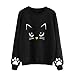 Produktbild Geili Damen Mädchen Herbst Winter Katze Gedruckt Sweatshirt O-Ausschnitt Langarm Pullover Bluse Tops Sweatjacke Langarmshirt Streetwear Oberteile