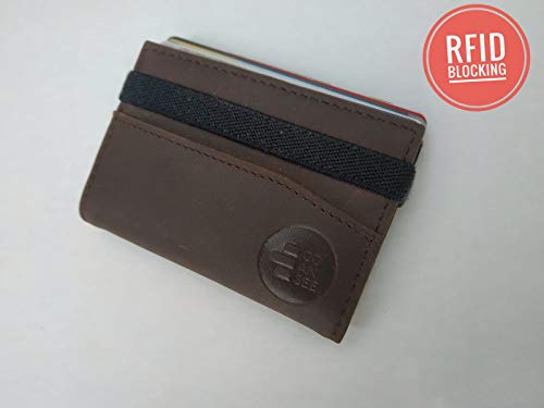 Tarjetero RFID pequeño para Hombre y Mujer de Piel. Cartera pequeña de Piel compacta y Minimalista Slim. Cartera Billetera de Cuero para Tarjetas de crédito. GOANSEE (Marrón Oscuro)