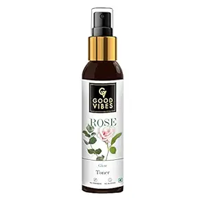 Good Vibes Rose Glow Toner 120 ml, Hydrating Light Weight Anti Ageing Nourishing Moisturizing Brightening Revitalising for All Skin Types, Natural, No Alcohol, Parabens & Sulphates, No Animal Testing