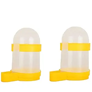 Sage Square 200ml Tube Shape Cage Food, Seed, Water Feeder Dispenser Cum Bowl with Removable Tray - No Spill No Mess (Yellow) (Pack of 2)