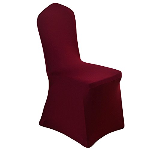 Uniquemystyle 4 Stück Stretch Polyester Stuhlhussen Stuhlbezug für Hochzeit Bankett dunkelrot - 2