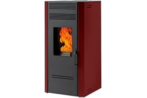 Generico Pelletofen BIO G 80 mit 7,7 kW Heizleistung, Gusseisen-Feuerstelle, Rauchausgang dreifach verstellbar, Rot