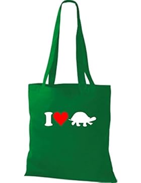 JUTE Stoffbeutel I Love Schildkröte Tiere Tiermotive, viele Farben