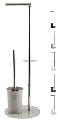 MSV 'MSV "Bergamo Support de rouleau wc brosse wc en acier inoxydable et verre Taupe 3 en 1
