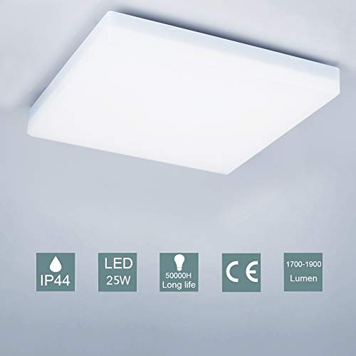 OOWOLF Plafoniera LED Soggiorno Plafoniera LED Soffitto Moderna 25W 5500K Luce Bianca IP44, Plafoniera per Soggiorno, Camera da Letto, Bagno, Cucina, Ufficio