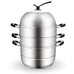 Cuiseur Vapeur Acier Inoxydable Économie d'énergie Épaissir Arc Forme Grande capacité Cuiseur Vapeur avec Couvercle Cuisinière à gaz Cuisinière à induction Cuiseur Vapeur -30cm