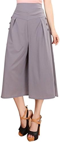 Tailloday Womens Loose Solid Color Wide Leg Palazzo Capri Culottes Pants M