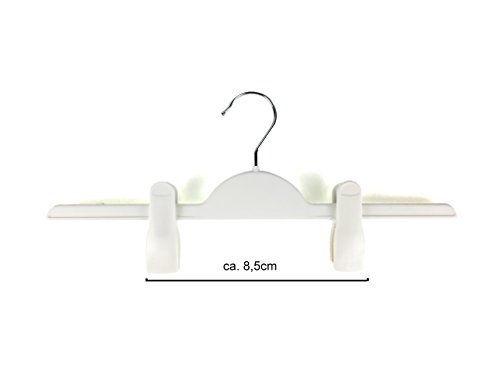 famy.Shop 10 Stück, Hosenspanner weiß, Kunststoff Kleiderbügel für Hosen & Röcke, Hosenbügel, rutschfest, mit verschiebbaren & gummierten Klammern, stabil, ca. 36cm - 3