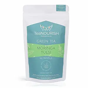 TeaNOURISH Moringa Tulsi Darjeeling Green Tea | Loose Leaf Tea | Blend of Superfoods Moringa & Tulsi | Pure & Refreshing | Supports Overall Health | 100% NATURAL INGREDIENTS (100gms)