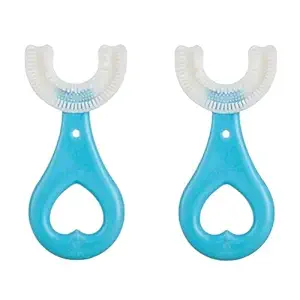 LandVK's U Shaped Toothbrush for Kids Manual Whitening Toothbrush Silicone Brush Head for Kids Children Infant Toothbrush For 2-6 Years Mouth-Cleaning (Pack of 2) (Blue)