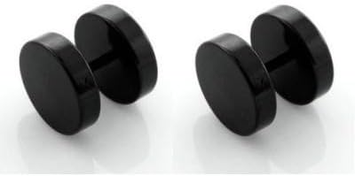 PAIR EARRINGS MAN TEENAGER STEEL CHIP SCREW BLACK NAIL 8mm