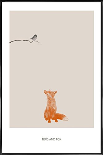 JUNIQE® Pictures with frames 20x30cm Birds Foxes - Design "Bird And Fox" (Format: Portrait) - Wall art, Framed prints & Framed posters by independent artists - Art prints of foxes - Designed by Sarah Bühler