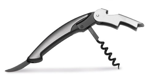 Kellnermesser mit Korkenzieher LOKEREN, Edelstahl und Aluminium Weinzubehör, Sommeliermesser, 12 cm Länge, 91 Gramm, Flaschenöffner 3 in 1 Kellner Besteck, schwarz