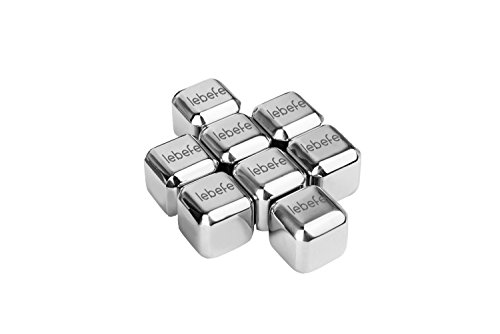 Lebefe Whisky Steine Edelstahl Eiswürfel Fest Geschenk Set 8 wiederverwendbare Eis Kühlsteine Ice Cubes und 1 Eiszange - 5