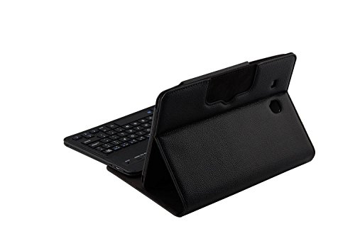 Samsung Tab E 9.6 Tastatur-KVAGO Hülle mit Abnehmbare Wireless Bluetooth QWERTY Tastatur Stilvolle PU Leder Flip Cover Stand Up Schutzhülle mit Tastatur für Samsung Galaxy Tab E sm-t560 sm-t561 sm-t565 + Displayschutzfolie + Eingabestift—Schwarz - 2