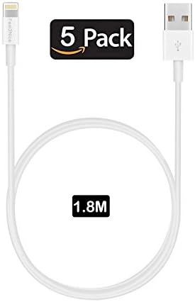 Lightning Charger 1.8M Cables,Feel2Nice 5 Pack iphone USB Cables Data Sync Charging Cord 8 Pin to Charger for iPhone X 8/8 Plus/7/7 plus/6s/6s plus/6/6 plus iPhone 5/5s/5c/iPad, White
