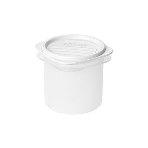 Tatay 1160001 Contenedor de alimentos hermético cilíndrico flexible a presión. Plástico transparente con tapa blanca libre de bpa 03 litros de capacidad, 8.7 x 8,7 x 8,5 cm