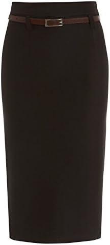 WOMENS BODYCON BLACK RED PENCIL SKIRTS LADIES BELT STRETCH SKIRT LONG SIZE 8-18 29" Length (18, Black)