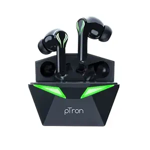 pTron Bassbuds Jade Gaming True Wireless Headphone with 40Hrs Total Playtime with Case, Low Latency, Deep Bass, BT5.0, Touch Control, Dual Mic, Passive Noise Cancellation & IPX4 Waterproof (Black)