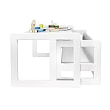 3 in 1 Multifunktionales Kindermöbel Set Bestehend Aus einem Multifunktionalen Kindertisch und eine Multifunktionale Kindersitzbank oder ein Multifunktionales Nest von zwei Couch- Beistelltischen für Erwachsene, aus Massivem Buchenholz Weiß Lackiert - 5