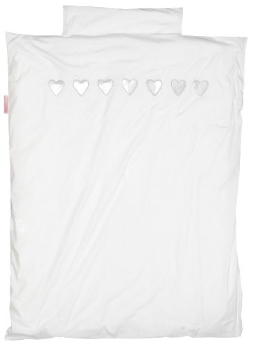 Taftan Hearts Silver Duvet Cover Set 100 x 135cm for Cot (White)