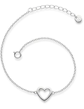 Glanzstücke München Damen-Armband Herz Sterling Silber 17 + 3 cm - Silber-Armkettchen Herzschmuck Freundschaftsarmbänder...