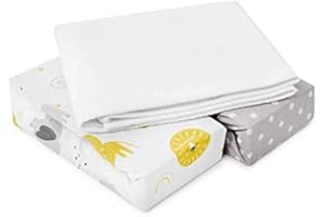 Flyideas Set 2 Lenzuola Lettino Neonato 60x120 + 1 Coprimaterasso Culla Impermeabile – 100% Cotone – Lenzuola con Angoli per Lettino con Sbarre, Materasso 60x120 e Lettino da Campeggio