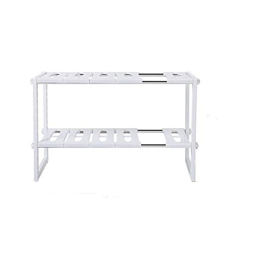 Preisvergleich Produktbild Leqi Regal, Küchenregal, Teleskop-Spülbecken, Multifunktions-Küchenregal, zweistöckiges Eckregal für Zuhause (Farbe : Weiß)