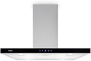 Klarstein Madonna - Dunstabzugshaube, Inselhaube, Energieeffizienzklasse B, 90 cm Breite, 500m³/h Abluftleistung, Abluft-/Umluftbetrieb, Sicherheitsglas, Beleuchtung, Touchpad, schwarz