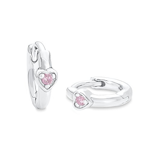 Prinzessin Lillifee Kinder-Creolen Mädchen 12mm Herzen 925 Silber Zirkonia rosa