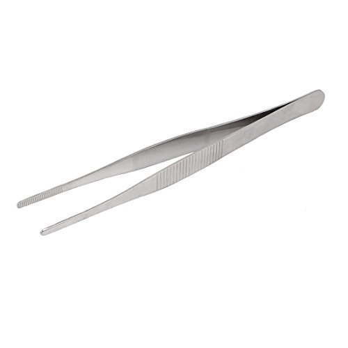 Preisvergleich Produktbild DealMux 160mm Length Metal Round Tip Straight Tweezer Hand Tool Silver Tone