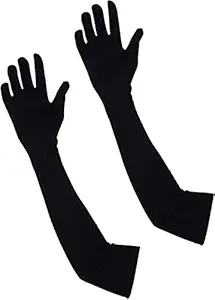 Kuber Industries Cotton 2 Piece Fingerless Arm Sleeves Gloves Set - Black