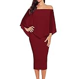 Feature: Aus der Schulter Rüsche Party Dresses.chiffon Rüsche, Fledermausflügel-Design, Knielänge, figurbetontes Kleid, Arbeitskleid Bodycon und Midi Pencil zur Erstellung einer kurvenreichen Figur, zeigen Sie Ihre sexy Figur, perfekt mit Mode-Schmuck und sexy Accessoires
