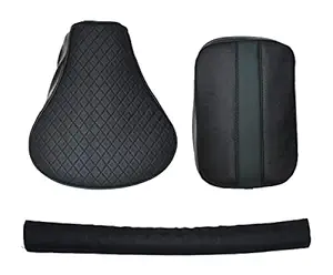 KOHLI Bullet Accessories Stylish Diamond Cut Design Seat Cover with Back Rest Foam Combo Set for Royal Enfield Classic 350/500cc (Deep-Green with Black)