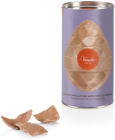 Venchi - Uovo di Cioccolato,150 Gr, Gusto Caramello e Toffee Salato con Granella Croccante, Senza Glutine, con Sorpresa, Collezione Pasqua Venchi, Idea Regalo