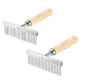 RvPaws Dog and Cat Wooden Handle Metal Teeth Anti Shedding Comb Pet Dematting Comb -Dogs Cats Long Short Thick Hair Comb Pet Fur Knot Remove Rake Shedding Grooming Brush 1 Pcs