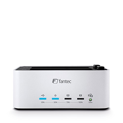 FANTEC AluDOCK 2X 2-fach Docking- und HDD Klonstation (für 6,35 cm (2,5 Zoll) und 8,89 cm (3,5 Zoll) SATA I/II/III Festplatten / SSD’s, USB 3.0 SUPERSPEED Anschluss, 1:1 Kopierfunktion, Aluminium Gehäuse) silber - 2