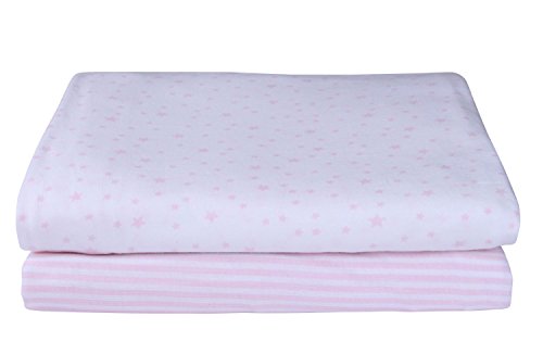 2-Pack Fitted Pram & Crib Sheets - 100% Cotton Jersey, Pink, 90x40 Cm