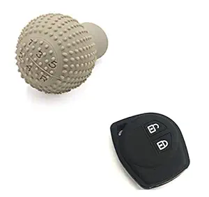 Silicon Anti-Scratch Perfect Fit Gear Shift Knob Cover with Silicone Key Cover for Swift, WagonR, Celerio, Ciaz, Scross, Ertiga, Sx4, Swift Dzire, Brezza, Baleno (Combo) - Beige