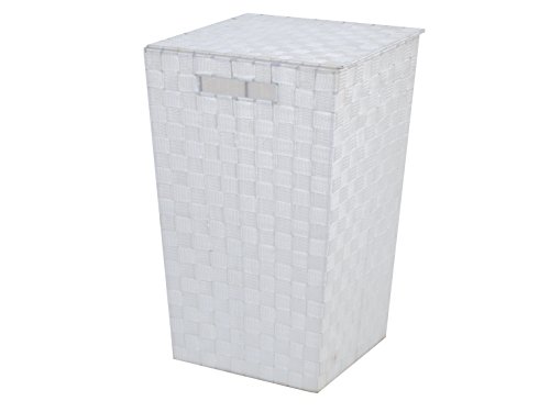 Franz Müller Flechtwaren 80640F92 Wäschekorb quadratisch mit Deckel, 33 x 33 x 53 cm, Nylongeflecht weiß