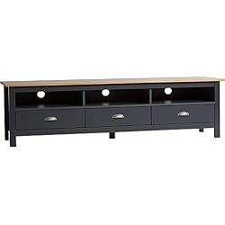 VS Venta-stock Meuble TV Bora Bora 3 tiroirs, Fabriqué en Bois de pin Massif, Gris Anthracite, 158 cm