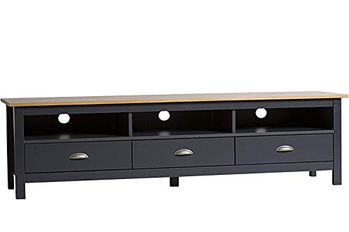 VS Venta-stock Meuble TV Bora Bora 3 tiroirs, Fabriqué en Bois de pin Massif, Gris Anthracite, 158 cm