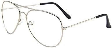 Ladies Pilot Aviator Sunglasses Fashion Retro Eyeglasses Unisex Vintage Metal Frame Clear Lens Glasses (Silver)