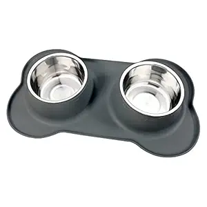 AsFrost Dog Food Bowls Stainless Steel Pet Bowls & Dog Water Bowls with No-Spill and Non-Skid, Feeder Bowls with Dog Bowl Mat for Dogs Cats and Pets (L)