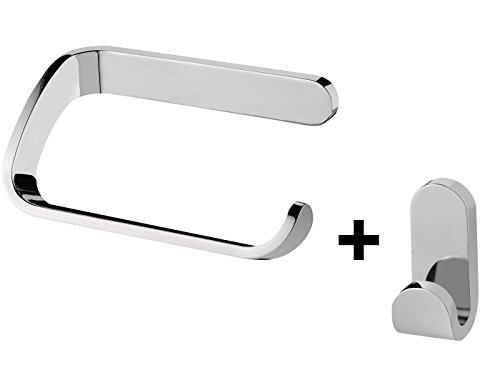 Preisvergleich Produktbild Bisk Natura Nr. 04312 + 04304, Toilettenpapierhalter und Handtuchhaken, Toilettenpapierhalterung Papierhalter ohne Deckel, Verchromt