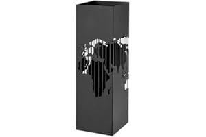 Relax World Portaombrelli Quadrato in Metallo con Intagli a Forma Di Continente 15,5X15,5X49 cm con Vaschetta Scolapioggia (Nero)